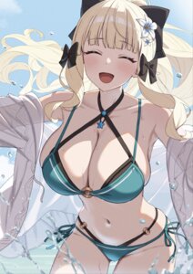 bikini elf open_shirt pointy_ears princess_connect! princess_connect!_re:dive sasaki_saren see_through sixteenpo swimsuits wet