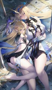 cartethyia dress fleurdelys gainoob horns no_bra pantsu pointy_ears skirt_lift tattoo thong wuthering_waves