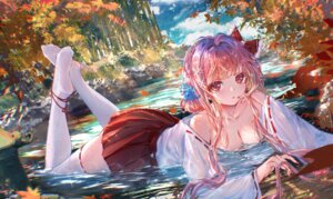 detexted hanajiang miko no_bra open_shirt see_through thighhighs wet wet_clothes