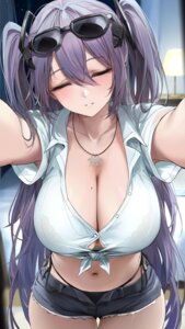 azur_lane bra intrepid_(azur_lane) megane open_shirt pantsu re0n see_through string_panties torn_clothes
