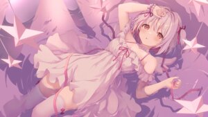 aoi_kurumi dress indie_virtual_youtuber no_bra thighhighs wallpaper wet wet_clothes wings yoshino_ryou