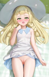 dress keine09 lillie_(pokemon) loli nipples no_bra nopan pokemon pokemon_sm pokemon_usum pussy see_through skirt_lift uncensored wet