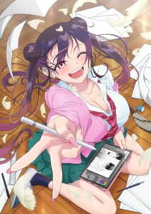 cleavage kakunaru_ue_wa miyamoto_niina open_shirt seifuku skirt_lift sweater tagme