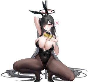 animal_ears blue_archive bunny_ears bunny_girl halo heels no_bra pantyhose torrentduck tsukatsuki_rio wet