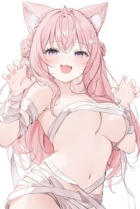 animal_ears bandages hakui_koyori hololive naked_ribbon yumiewuri