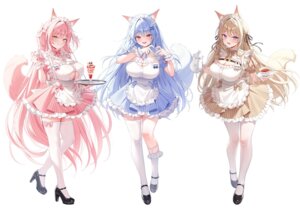 animal_ears heels kitsune maid no_bra pantyhose stockings tail thighhighs waitress yatanuki_kei