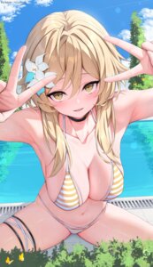 bikini garter genshin_impact lumine rosumerii swimsuits wet