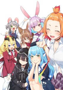 animal_ears benino_atsu bunny_ears chibi cleavage dress haneda_tobari horns jingai_kyoushitsu_no_ningengirai_kyoushi kurosawa_neneko megane minazuki_kyouka nezu_machi oogami_isaki open_shirt pointy_ears ryuuzaki_karin seifuku skirt_lift tail thighhighs usami_sui