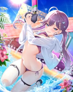 akiei bikini gakuen_idolm@ster garter gun heels kaya_rinha open_shirt see_through swimsuits the_idolm@ster wet