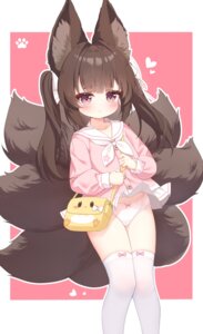 amagi-chan_(azur_lane) amagi_(azur_lane) animal_ears azur_lane cameltoe kitsune loli pantsu qian_hen seifuku skirt_lift tail thighhighs