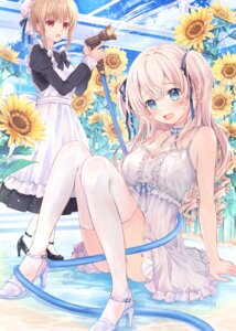 Rating: Questionable Score: 27 Tags: dress heels maid maya_(tirolpop) no_bra pantsu see_through skirt_lift summer_dress thighhighs wet wet_clothes User: Anonymous