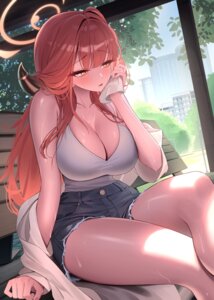 Rating: Questionable Score: 38 Tags: blue_archive halo horns no_bra rikuhachima_aru rivet_vvrn torn_clothes wet User: VigorousMMM