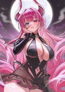 ariko_(aaaaarik) azur_lane dress heterochromia horns mecklenburg_(azur_lane) no_bra pointy_ears wings