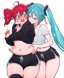 Rating: Questionable Score: 46 Tags: cleavage detexted erect_nipples hatsune_miku kasane_teto no_bra qiandaiyiyu shirt_lift thighhighs utau vocaloid yuri User: lacepanties