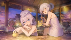Rating: Questionable Score: 9 Tags: bathing dia_(vadur) ezel_(vadur) hiiragi_mikoto onsen ria_(vadur) towel wet User: tagme