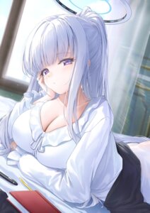 blue_archive cleavage halo pajama see_through ushio_noa xfate