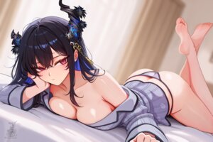 Rating: Questionable Score: 52 Tags: hololive hololive_english horns nerissa_ravencroft no_bra open_shirt pajama pantsu thong unstableboiler User: VigorousMMM