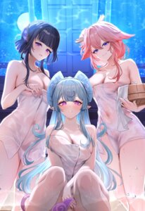 Rating: Questionable Score: 14 Tags: animal_ears anzu0130 genshin_impact kitsune pointy_ears see_through tail towel wet yae_miko User: BattlequeenYume