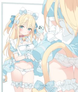 animal_ears garter kani_biimu loli maid nekomimi pantsu selfie shimotsuki_potofu skirt_lift tail thighhighs wardrobe_malfunction