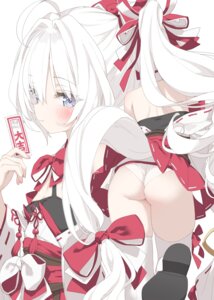 ass erect_nipples kani_biimu loli miko pantsu skirt_lift tail thighhighs