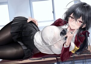 azur_lane bra megane pantyhose see_through seifuku taihou_(azur_lane) ya_ta