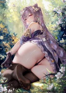 ass dress genshin_impact keqing miyu_(miyulein) pantsu pantyhose see_through skirt_lift thong undressing