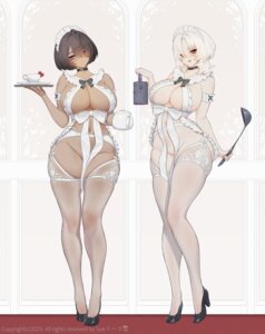 garter_belt heels maid no_bra nopan stockings suerte thighhighs