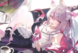 animal_ears garter heels indie_virtual_youtuber lumo_1121 nekomimi nekoyama_mia seifuku stockings tail thighhighs