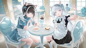 animal_ears detexted haruri maid nekomimi selfie waitress