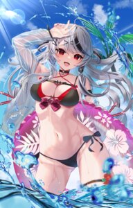 bikini garter hololive inari_(ambercrown) open_shirt sakamata_chloe see_through swimsuits wet