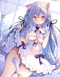 Rating: Questionable Score: 57 Tags: animal_ears dress garter nekomimi no_bra nopan see_through skirt_lift tail watagashi_yui User: drop