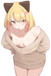 animal_ears cleavage cloba nekomimi no_bra sweater