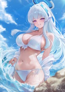 bikini blue_archive halo nezumi_(09261377) open_shirt swimsuits ushio_noa wet