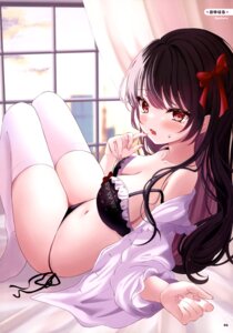 bra open_shirt oyuharu pantsu string_panties thighhighs