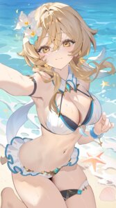 bikini garter genshin_impact lumine selfie swimsuits teffish wet