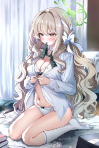 blue_archive bra halo open_shirt pantsu sak sakurai_miyo seifuku undressing
