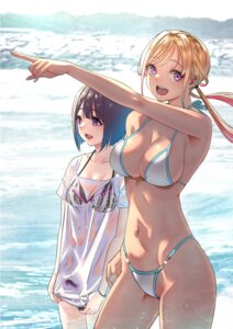 bikini kusunoki_aroma sawaranaide_kotesashi-kun see_through shinjou_takuya sumiyoshi_izumi swimsuits thong wet wet_clothes