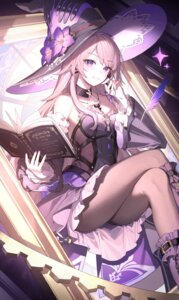 akae_neo dress herta honkai:_star_rail no_bra pantyhose skirt_lift witch