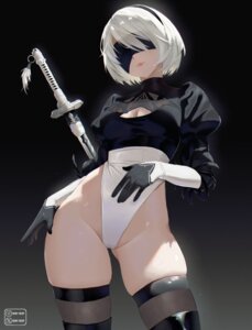 cleavage izei1337 leotard nier nier_automata sword thighhighs yorha_no.2_type_b