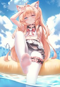 animal_ears feet garter heterochromia loli pantsu pantyhose see_through seifuku sheng_taoren shimapan skirt_lift wet