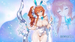 animal_ears brown_dust_ii bunny_ears bunny_girl no_bra origami pantyhose tail wallpaper weapon zenith_(brown_dust_ii)