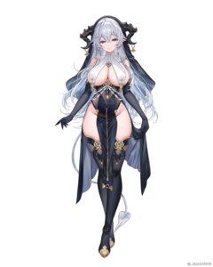 Rating: Questionable Score: 69 Tags: devil horns machi_(7769) machi_(7769)_(person) no_bra nopan nun pointy_ears see_through skirt_lift tail thighhighs User: lacepanties