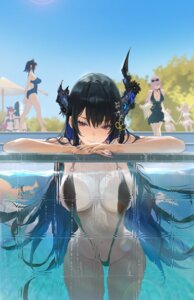 animal_ears bikini fuwawa_abyssgard hololive hololive_english horns inumimi irys_(hololive) megane mococo_abyssgard mori_calliope nerissa_ravencroft ouro_kronii pointy_ears rucarachi see_through shiori_novella sling_bikini swimsuits tail takanashi_kiara undressing wet