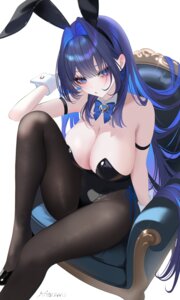 707arisu animal_ears bunny_ears bunny_girl hololive hololive_english no_bra ouro_kronii pantyhose