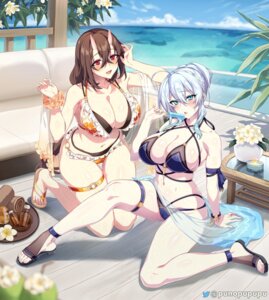 adversarial_noise bikini cameltoe garter hitozukiai_ga_nigate_na_miboujin_no_yukionna-san_to_noroi_no_yubiwa horns kiryuuin_kaede puuzaki_puuna see_through swimsuits yukino_mifuyu