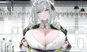 animal_ears arknights breast_hold kal'tsit_(arknights) maid no_bra omone_hokoma_agm open_shirt