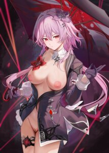 breasts garter honkai:_star_rail march_7th nipples no_bra nopan open_shirt pussy ru_zhai umbrella uncensored