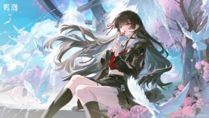 chisa garter seifuku skirt_lift tagme torn_clothes wallpaper wuthering_waves