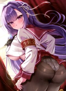 akatsuki_(aktk511) ass no_bra pantsu pantyhose see_through seifuku shirt_lift skirt_lift underboob