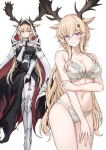 animal_ears arknights armor bra dress gongbangmanchi_(daisy_cutter) horns pantsu pantyhose thighhighs viviana_droste
